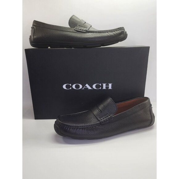 Coach Luca Driver Mens Loafers Size 10.5D Black Pebbled Leather Slip-On Shoes - Picture 1 of 16